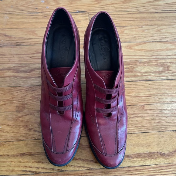 Hogan Red Leather Elastic Slip On Heeled Sneaker Booties Vintage - Picture 2 of 8